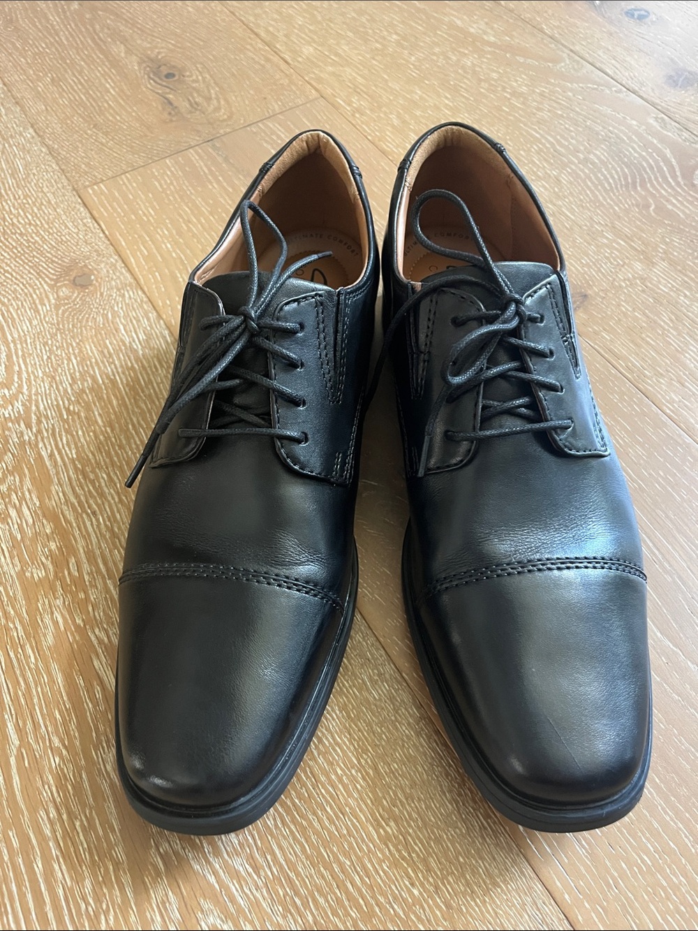 Clarks Tilden Cap-Toe Black Leather Dress Shoes